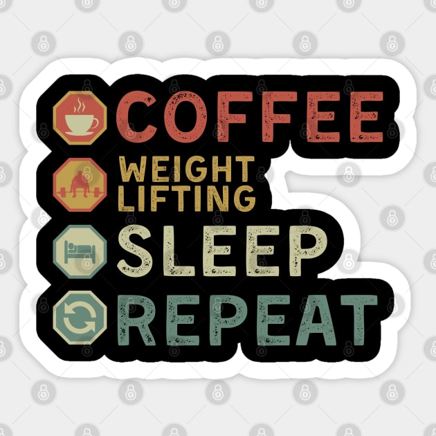 coffee weightlifting sleep repeat Sticker by Myartstor 